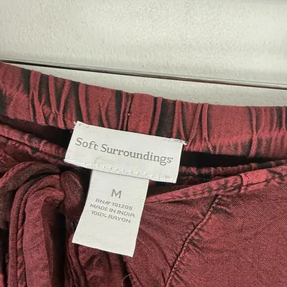 Soft Surroundings Maroon Embroidered Pull On Wrap Pants Boho Lagenlook Womens Md - Picture 5 of 7